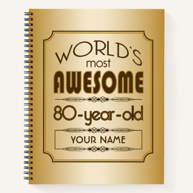 Gold 80th Birthday Celebration World Best Fabulous Notebook (Front)
