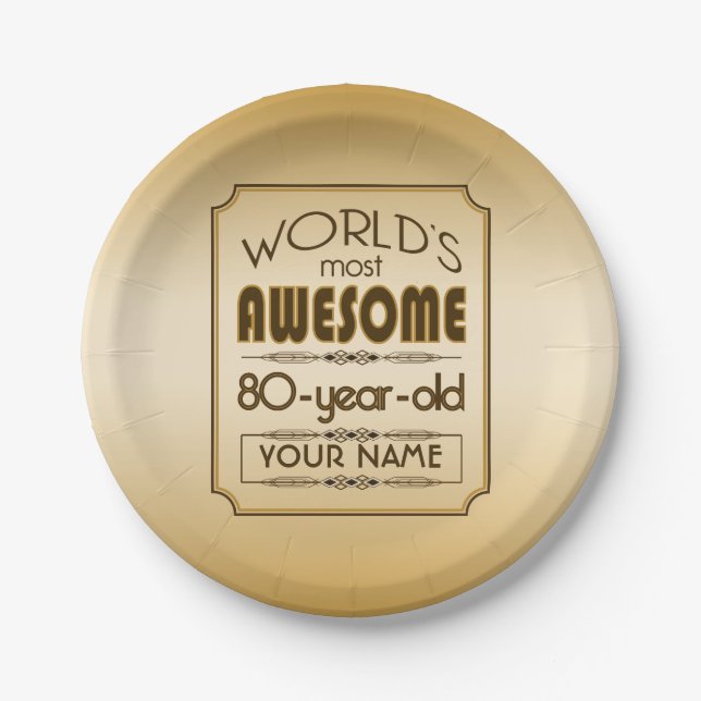 Gold 80th Birthday Celebration World Best Fabulous Paper Plate (Front)