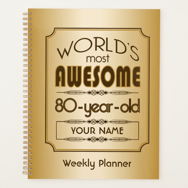 Gold 80th Birthday Celebration World Best Fabulous Planner (Front)