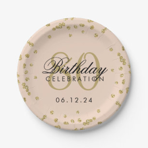 Gold 80th Birthday Glitter Confetti Blush Pink Paper Plate