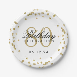 Gold 80th Birthday Glitter Confetti Paper Plate