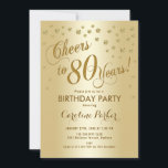 Gold 80th Birthday Party Invitation<br><div class="desc">80th Birthday Party Invitation for men or women. Elegant invite card with faux glitter gold and gold foil effect. Features stylish script font and confetti. Cheers to 80 Years!</div>