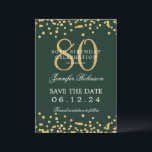 Gold 80th Birthday Save Date Confetti Green  Invitation<br><div class="desc">Elegant "80th Birthday Party" design with faux glitter confetti and details text. Easy to use and easy to personalise. Order Today!</div>
