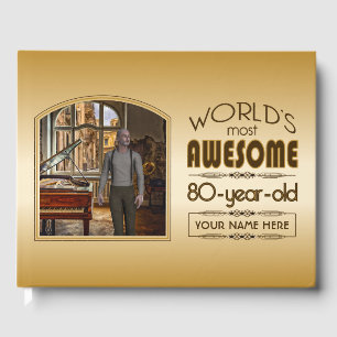 Gold 80th Birthday World’s Best Custom Photo Frame Guest Book