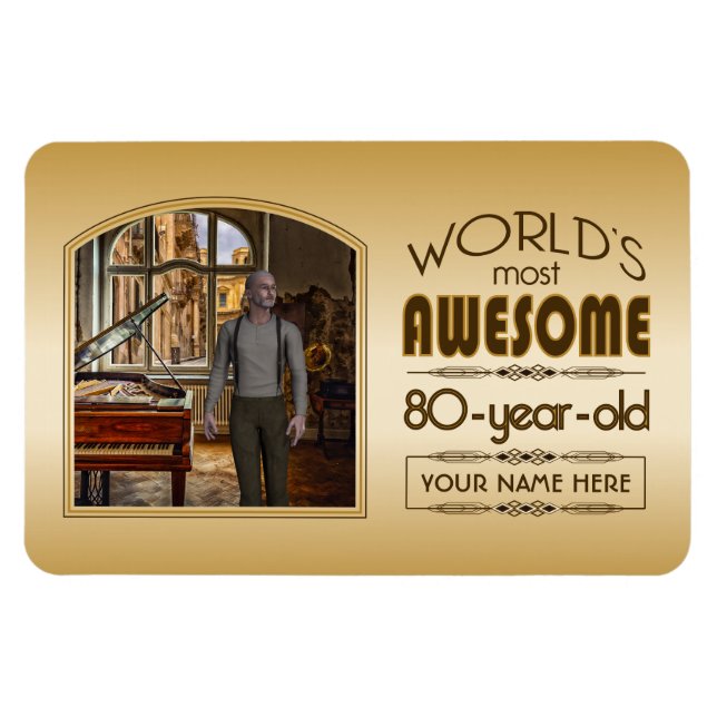 Gold 80th Birthday World’s Best Custom Photo Frame Magnet (Horizontal)