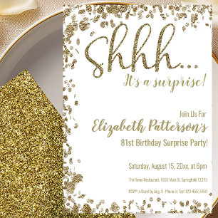 Gold 81st Surprise Birthday Party Invitation
