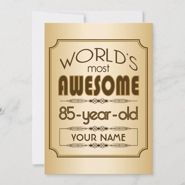 Gold 85th Birthday Celebration World Best Fabulous Invitation (Front)