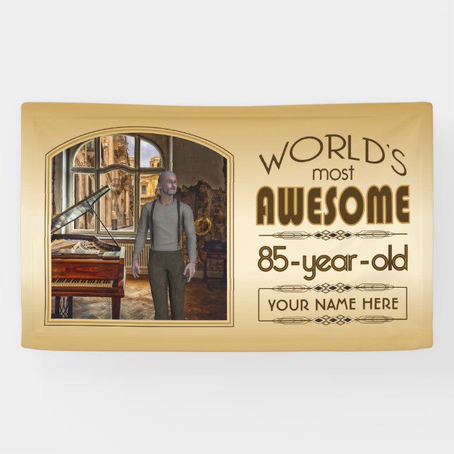 Gold 85th Birthday World’s Best Custom Photo Frame Banner (Horizontal)