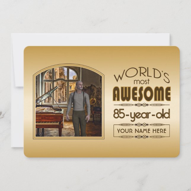 Gold 85th Birthday World’s Best Custom Photo Frame Invitation (Front)