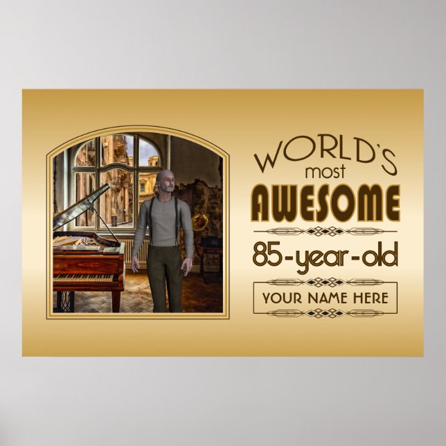 Gold 85th Birthday World’s Best Custom Photo Frame Poster (Front)