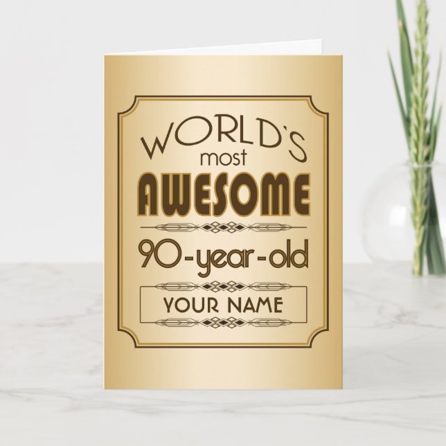 Gold 90th Birthday Celebration World Best Fabulous Card (Front)
