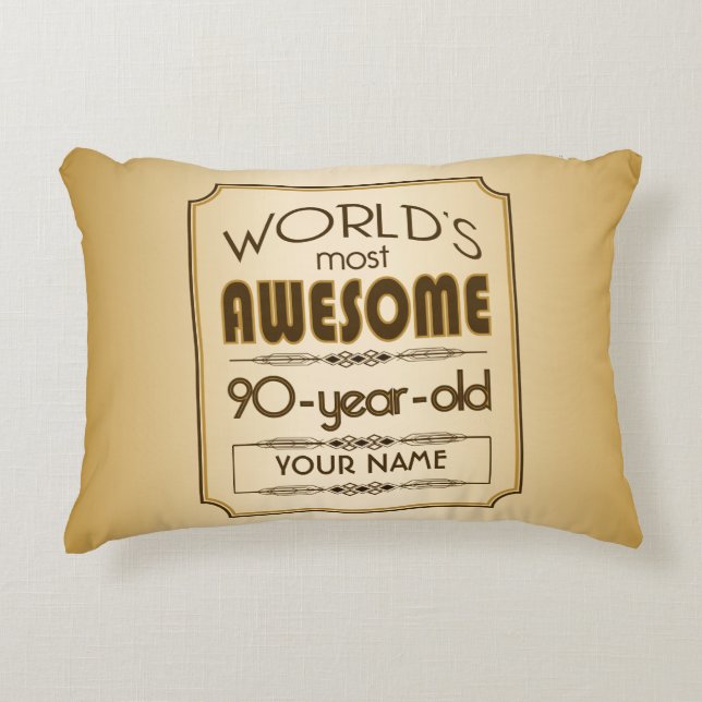 Gold 90th Birthday Celebration World Best Fabulous Decorative Cushion (Front)