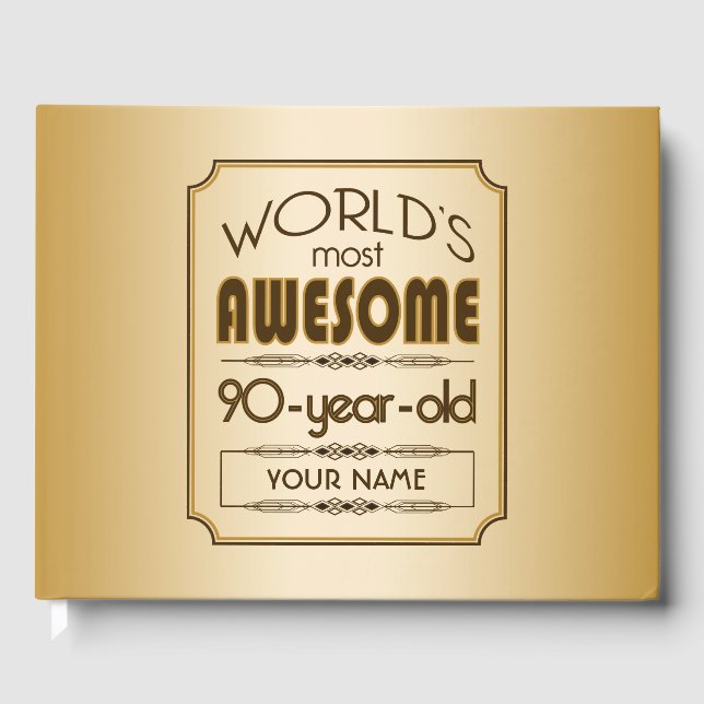 Gold 90th Birthday Celebration World Best Fabulous Guest Book (Front)