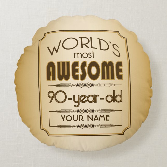 Gold 90th Birthday Celebration World Best Fabulous Round Cushion (Front)
