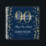Gold 90th Birthday Guestbook Confetti Navy Blue Notebook<br><div class="desc">An elegant 90th Birthday Party Guest Book template with Gold Glitter Confetti on Navy Blue design and easy to customise text.</div>