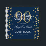 Gold 90th Birthday Guestbook Confetti Navy Blue Notebook<br><div class="desc">An elegant 90th Birthday Party Guest Book template with Gold Glitter Confetti on Navy Blue design and easy to customise text.</div>
