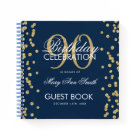 Gold 90th Birthday Guestbook Confetti Navy Blue