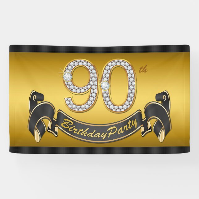 Gold 90th Birthday Party Banner (Horizontal)