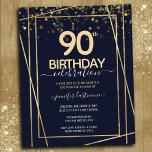 Gold 90th Birthday Party Budget Invitation<br><div class="desc">Elegant Faux gold border with shimmering confetti highlights on the top border. All text is adjustable and easy to change for your own party needs. Great elegant 90th birthday template design.</div>