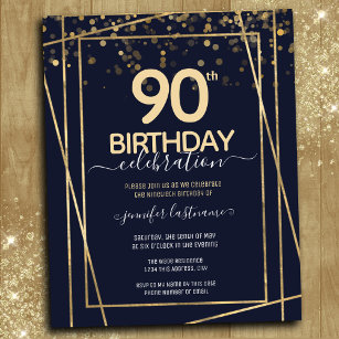 Gold 90th Birthday Party Budget Invitation