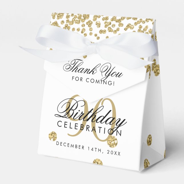 Gold 90th Birthday Thank You Confetti Favour Box (Front Side)