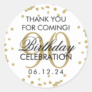 Gold 90th Birthday Thank You Glitter Classic Round Sticker