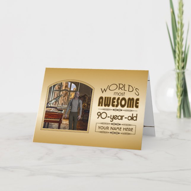 Gold 90th Birthday World’s Best Custom Photo Frame Card (Front)