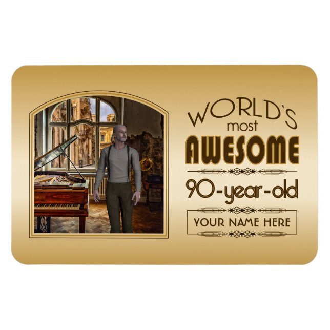 Gold 90th Birthday World’s Best Custom Photo Frame Magnet (Horizontal)