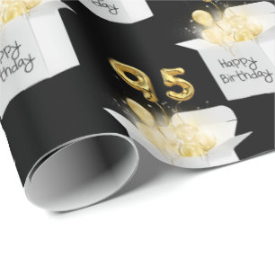Gold 95th Birthday Balloons in White Box Wrapping Paper