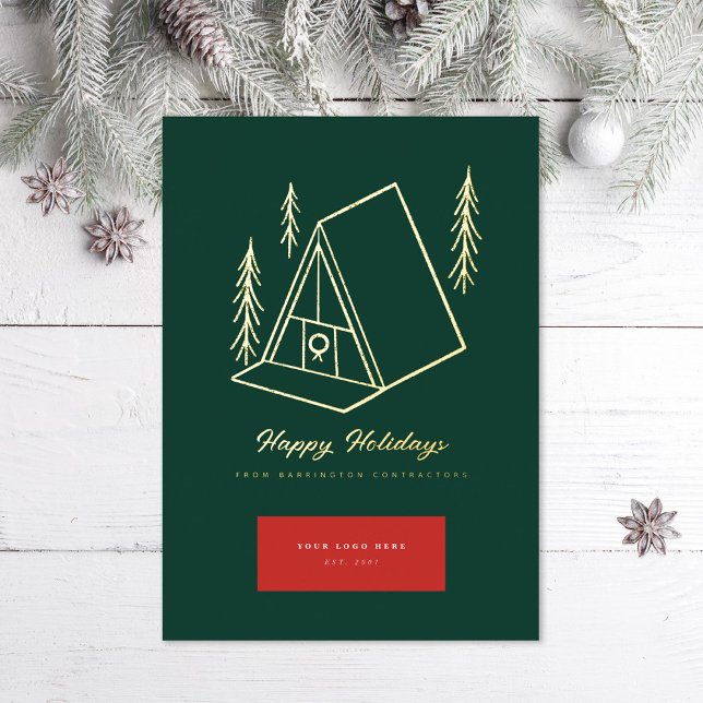 Gold A Frame Real Estate Business  Foil Holiday Card (Creator Uploaded)