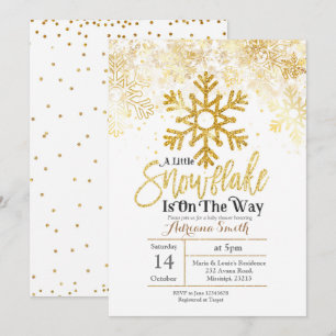 Gold A little snowflake is on the way baby shower Invitation