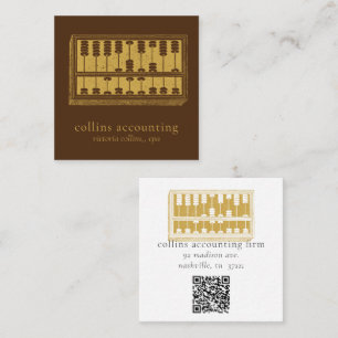 Gold Abacus QR Code Brown Square Biz Card