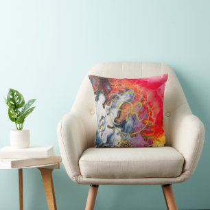 Gold Abstract Art Red, Violet Yellow Blue Monogram Cushion