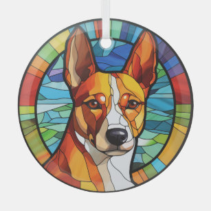 Gold Abstract Basenji Dog Stained Glass Tree Decoration