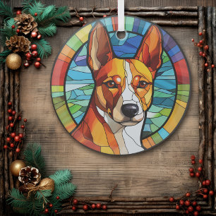 Gold Abstract Basenji Dog Stained Glass Tree Decoration