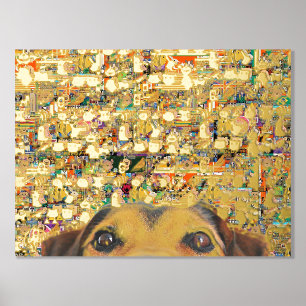 gold abstract blurred pixel art and dog foil prints
