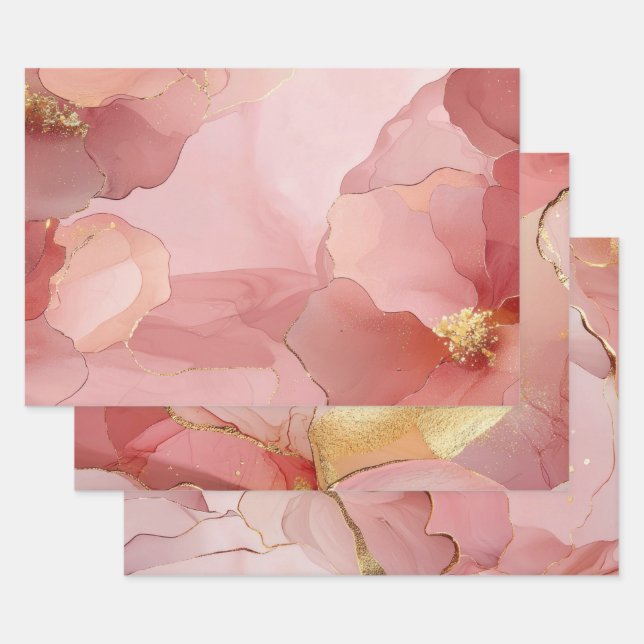 Gold Abstract Blush Pink  Bridal Shower Wrapping Paper Sheet (Set)