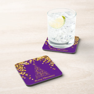 Gold Abstract Christmas Tree Beverage Coaster