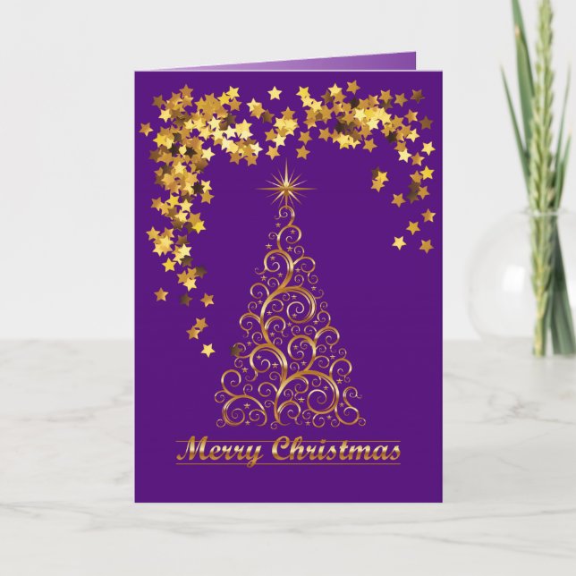 Gold Abstract Christmas Tree Holiday Card (Front)