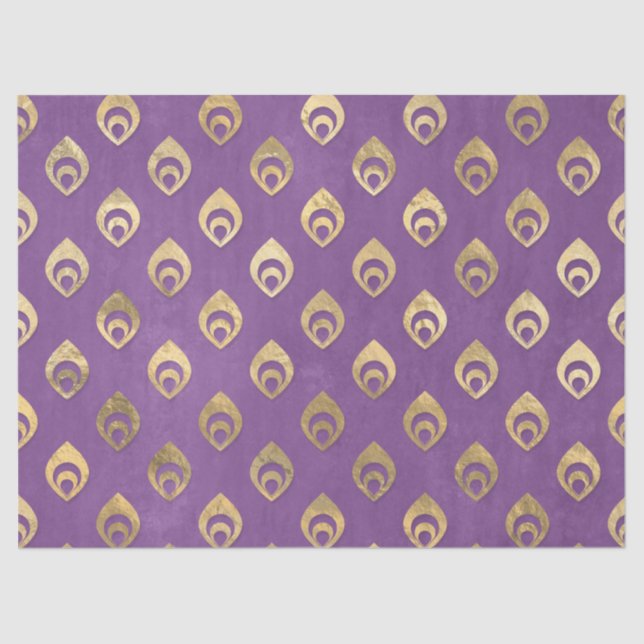 Gold Abstract Droplets on Light Purple Decoupage Tissue Paper (Front)