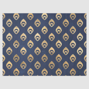 Gold Abstract Droplets on Navy Blue Decoupage Tissue Paper