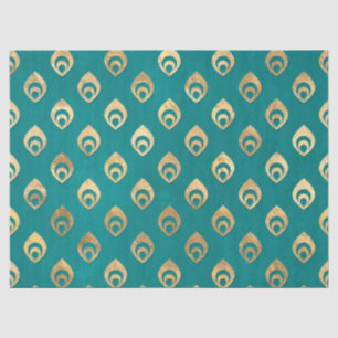 Gold Abstract Droplets on Teal Decoupage Tissue Paper