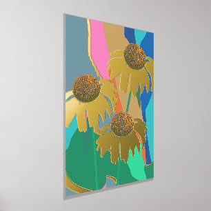 Gold Abstract Echinacea Cone Flower Modern Foil Prints