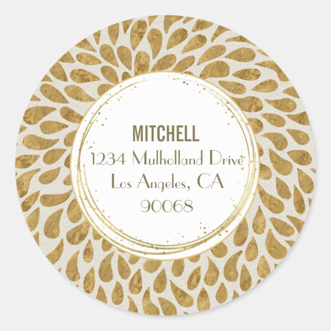 Gold Abstract Flower Petals Classic Round Sticker (Front)