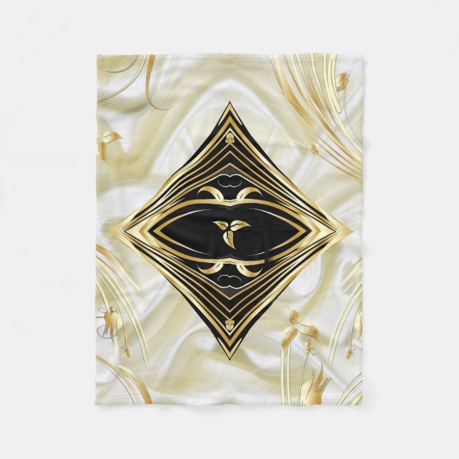 Gold Abstract flowers & Black on Champane silk Fleece Blanket (Front)