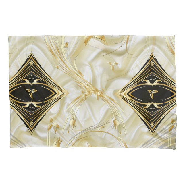 Gold Abstract flowers & Black on Champane silk Pil Pillowcase (Front)