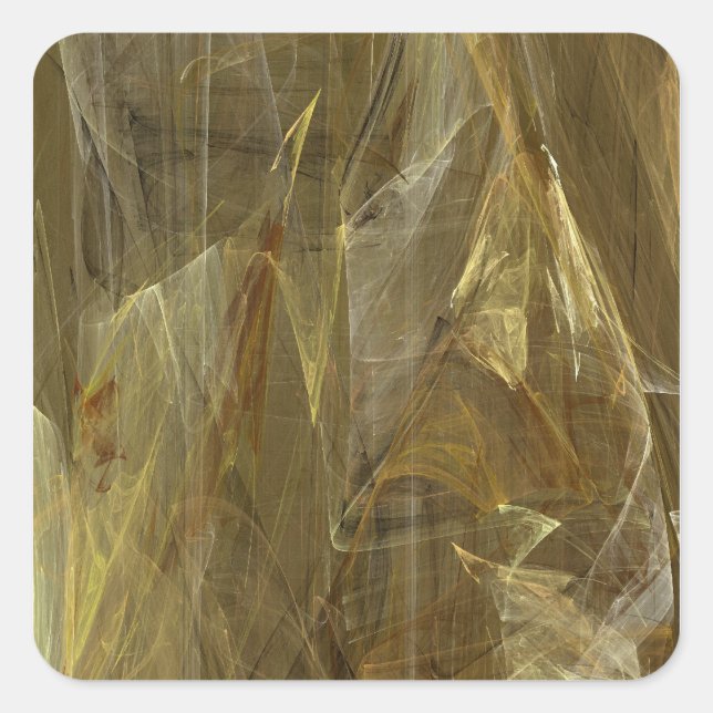 Gold Abstract Fractal Square Sticker (Front)