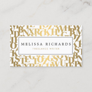 Gold Abstract Letterforms III for Authors, Writers Business Card