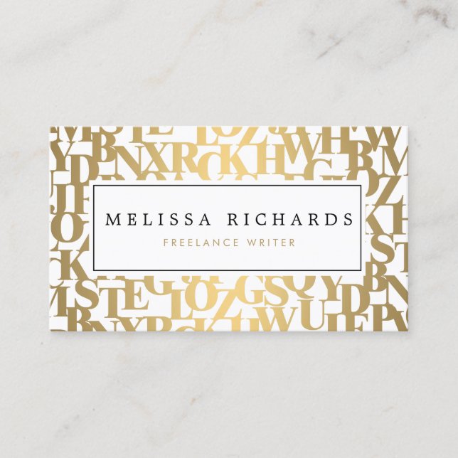 Gold Abstract Letterforms III for Authors, Writers Business Card (Front)