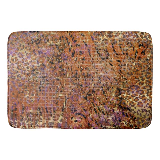 Gold Abstract Mixed Animal And Leopard Skin  Bath Mat (Front)